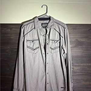 Black Rivet Men's Light Grey Western Button-Down Shirt